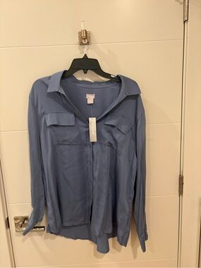 Chico's Silk-Blend Button Front Blouse in Dusty Blue